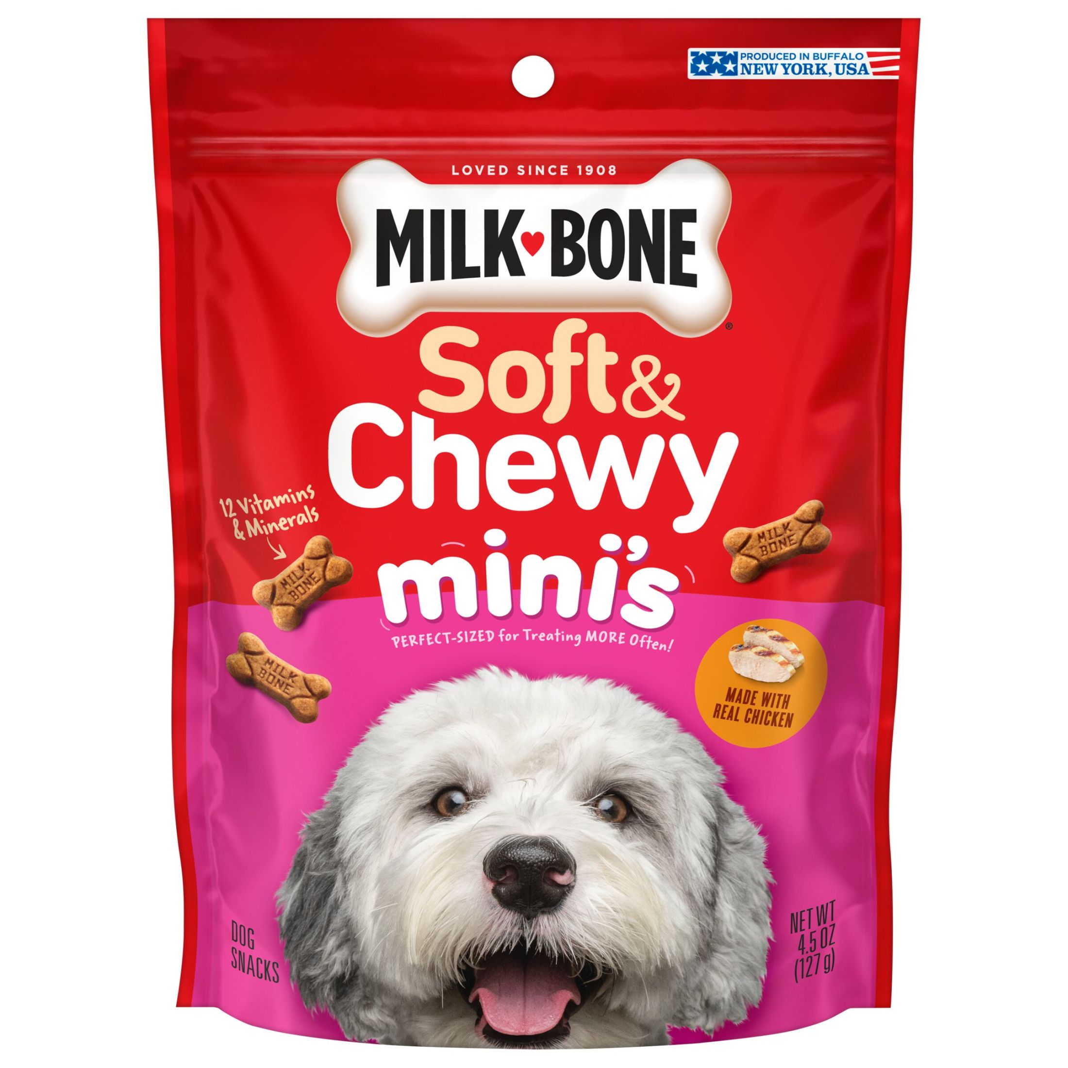 Milk Bone Soft & Chewy Mini’s Dog Treats, Made with Real Chicken, 4.5 oz Pouch
