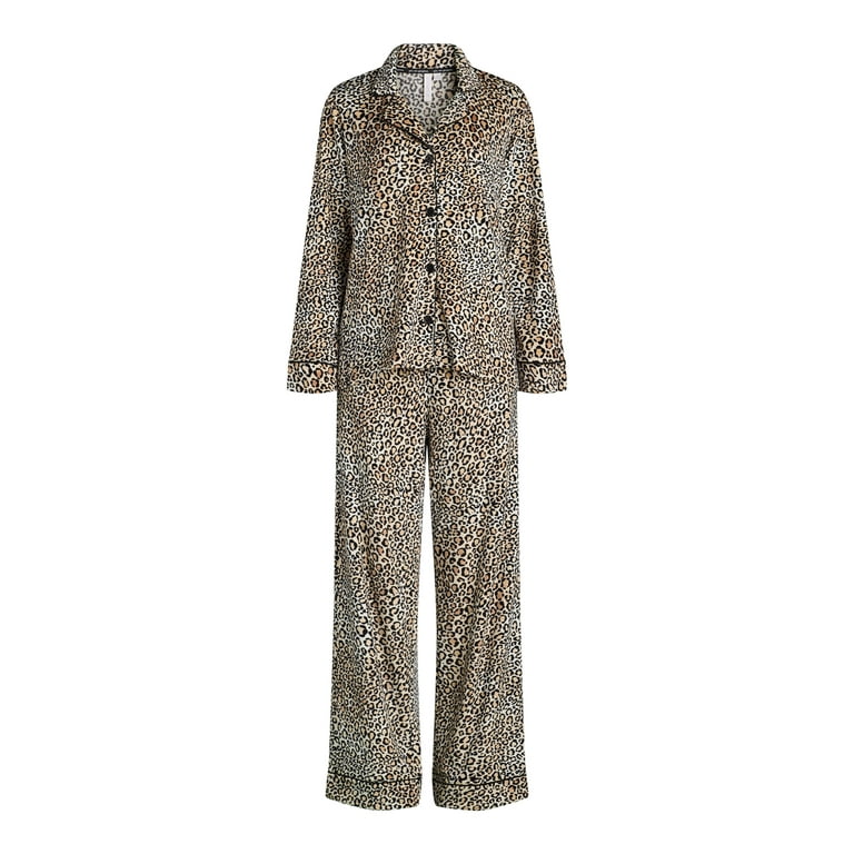 Joyspun Women's Velour Notch Collar Top and Pants Pajama Set