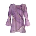 thumbnail image 5 of XWSHYW Spring Tops for Women 2025 Women's Casual Trumpet 3/4 Sleeve Printed Buttoned Basic Ruched Corset Tunic Tops Pleated Shirts Blouses, Sizes S-2XL, 5 of 5