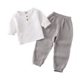 thumbnail image 1 of Spring Summer Children T-shirt Elastic Waist Trouser Set Long Sleeve Round Neck Tops Pants Kit Clothes Birthday Gift White Grey 100cm, 1 of 9