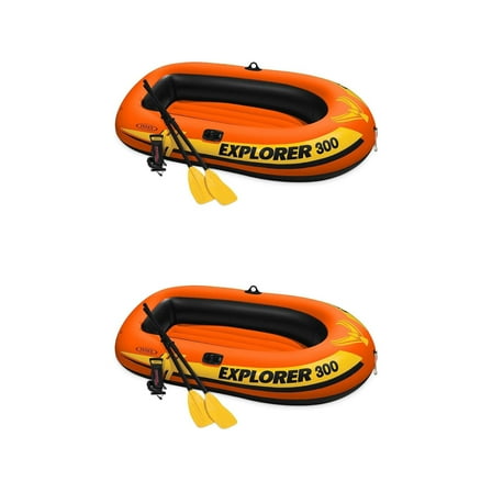 Intex Explorer 300 Inflatable Fishing 3 Person Raft Boat with  Oars, 2 Pack