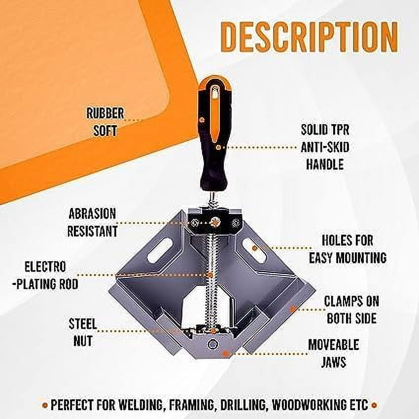 Single Handle 90 Degree Right Angle Clamp - Adjustable Aluminium Alloy Quick Grip Corner Clip Clamp Tool for Woodworking, Welding, Photo Frame and Other Projects - Grey (Pack of 2)