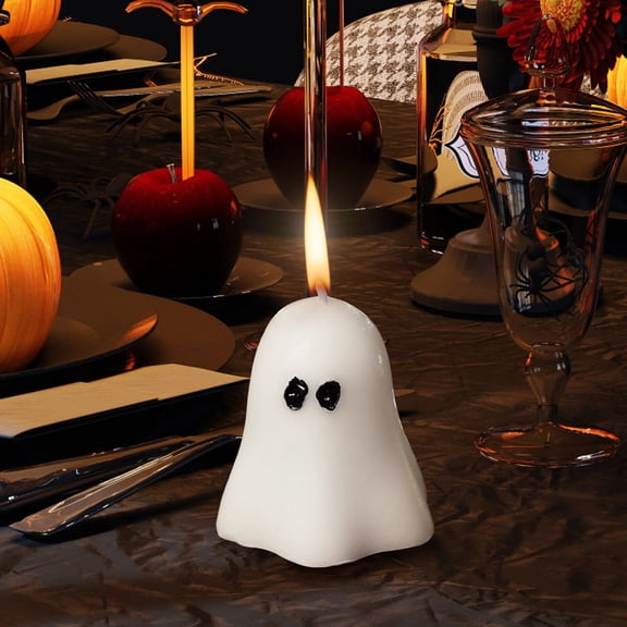 Clearance Under $3 Scented Ghost Candle – White Soy Wax Blend Halloween Tealight with 3D Ghost Design for Dining Table Bedroom Decor, 1-Pack