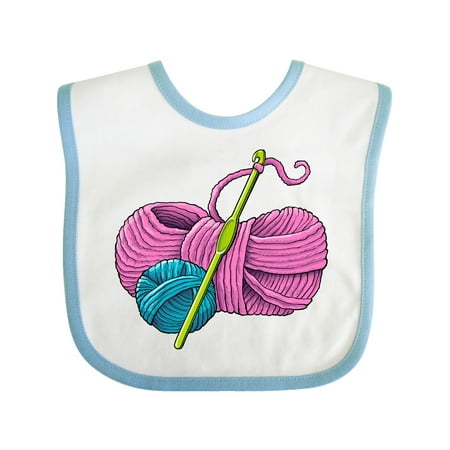 

Inktastic Blue and Pink Yarn with Crochet Hook Gift Baby Boy or Baby Girl Bib