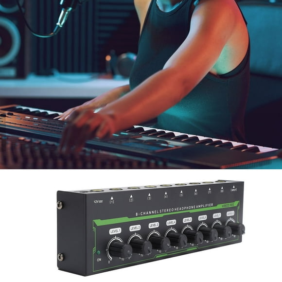 Compact Portable Headphone Amplifier, 8 Channel Low Noise Metal Stereo Amp for Studio Monitoring, Crafted From Premium Materials