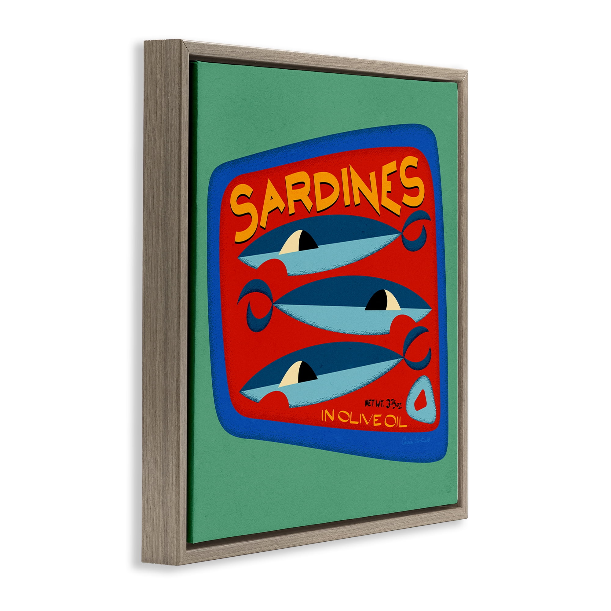 Stupell Industries Bold Sardines Can Food & Beverage Painting Brown Floater Framed Canvas Art Print Wall Art, 18 x 18