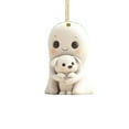 thumbnail image 2 of Luoshdecor Mini Ghost Figurine Ornament,White Cute Resin Ghost Hug Dog Hanging Decor for Holiday Christmas Halloween Party Supplies, 2 of 6
