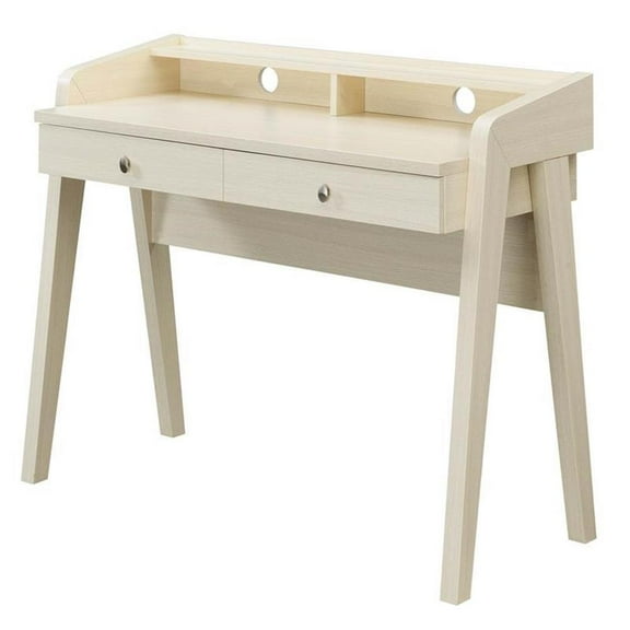 Pemberly Row Deluxe Two-Drawer Desk with Shelf in Ivory Wood Finish
