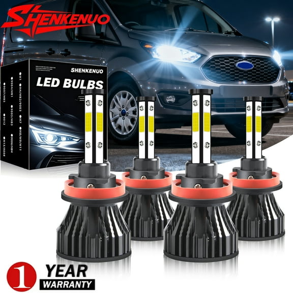 4-Side H9 H11 High/Low Beam LED Headlight Bulbs for Ford Transit Connect 2015-2020 6000K White,4pc