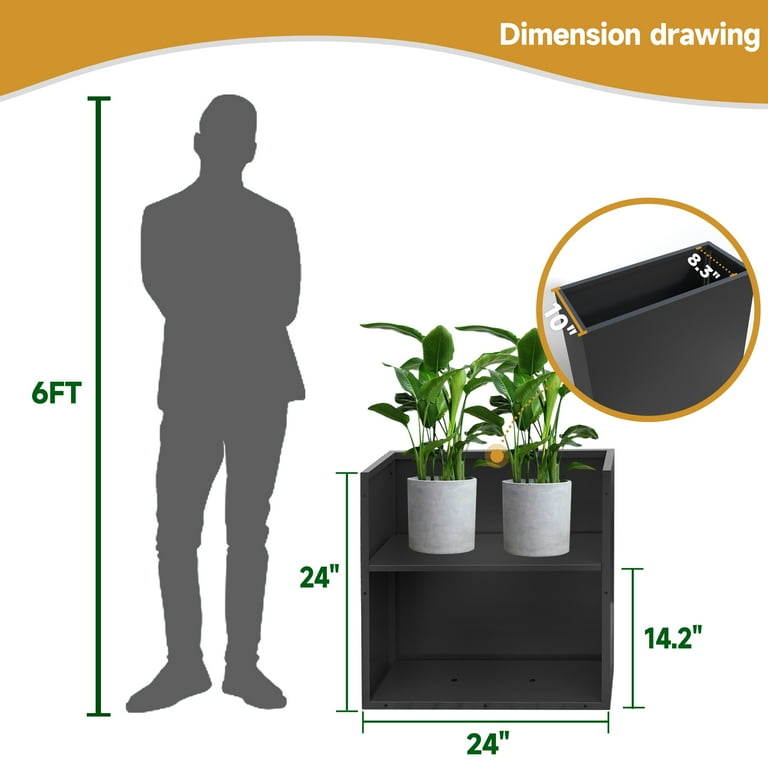 24"x10"x24" Rectangular Planter Pots with Drainage Holes Removable Shelf  Metal Steel Large Garden Pot for Outdoor Plants Tall Flower Vase Container  ...