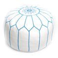 thumbnail image 2 of Embroidered Leather Pouf- White with Black Stitching, 2 of 6
