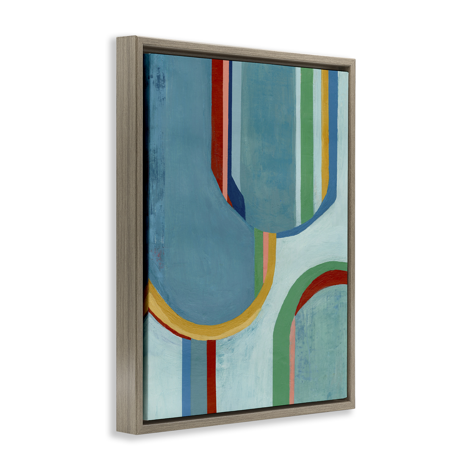 Stupell Industries Blue Striped Arches Abstract Painting Brown Floater Framed Canvas Art Print Wall Art, 17 x 21
