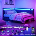 thumbnail image 3 of Aunfebrco Corner Bed Frame with Storage Drawers, Twin Daybed with LED Light and Charging Station, Bed Unit with Line Fabric Upholstered Fence, Modern Twin Size Bed Frame, Gray, 3 of 9