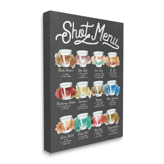 Stupell Industries Shot Menu Drink Recipes Fun Watercolor Styling Food & Beverage Painting Gallery Wrapped Canvas Art Print Wall Art, 30 x 40