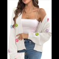 thumbnail image 3 of Suéteres Tipo Cárdigan Cortos para Mujer, Estilo Bohemio, con Bordado Floral de Crochet, de Gran Tamaño, con Frente Abierto, Prendas de Vestir Exteriores. XL, 3 of 8