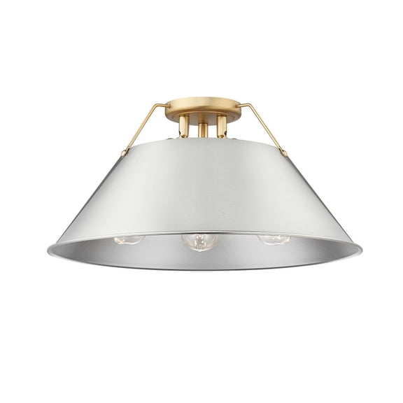 3306-3FM BCB-PW-Golden Lighting-Orwell - 3 Light Flush Mount-9.25 Inches Tall and 18.75 Inches Wide-Brushed Champagne Bronze Finish-Pewter Shade Color