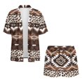 thumbnail image 4 of FKEKYI Women's 2 Piece Set Short Sleeve Shirt & Shorts with Elastic Waist American Tribal Geometric Print Summer Beachwear Soft Vacation Outfits Open Front Top Lounge Set, L, 4 of 7
