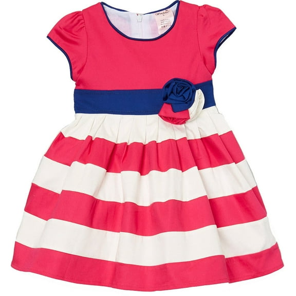 Wenchoice Girl's Hot Pink & White Stripe Flower Dress L(5T-6T)