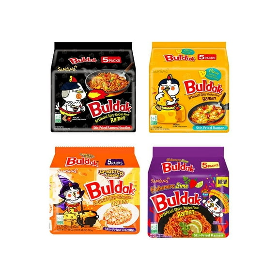 Samyang Buldak Spicy Chicken Ramen Variety Pack 4 Flavors Quattro Cheese Cheese Habanero Lime Original Hot Chicken 5 Packs