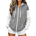 thumbnail image 2 of SYwaren Women's Trendy Hoodies Color Block Solid Zip Up Long Sleeve Drawstring Hooded Sweatshirt Jacket with Pockets, 2 of 6