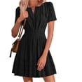 thumbnail image 7 of cocolona Womens Short Sleeve V-Neck Elastic Waist Dresses Summer Casual Solid Color Pleated Mini Dress Vacation Beach Sun Dress, 7 of 7