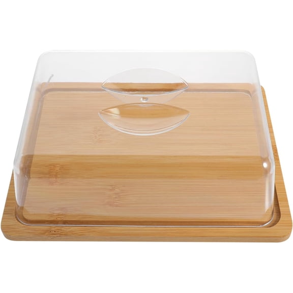 ABCISI Cake Tray with Acrylic Cover and Wooden Base, 9.45X7.28 Inches Rectangular Cake Stand for Displaying Desserts Cheese Pastries at Parties and Bakeries, Multi-purpose  Kitchen Storage Container