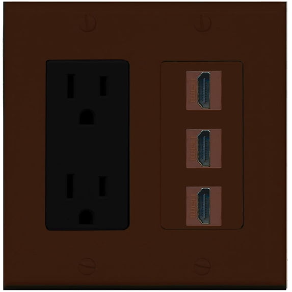 RiteAV - 15 Amp Power Outlet 3 Port HDMI Decorative Wall Plate - Brown