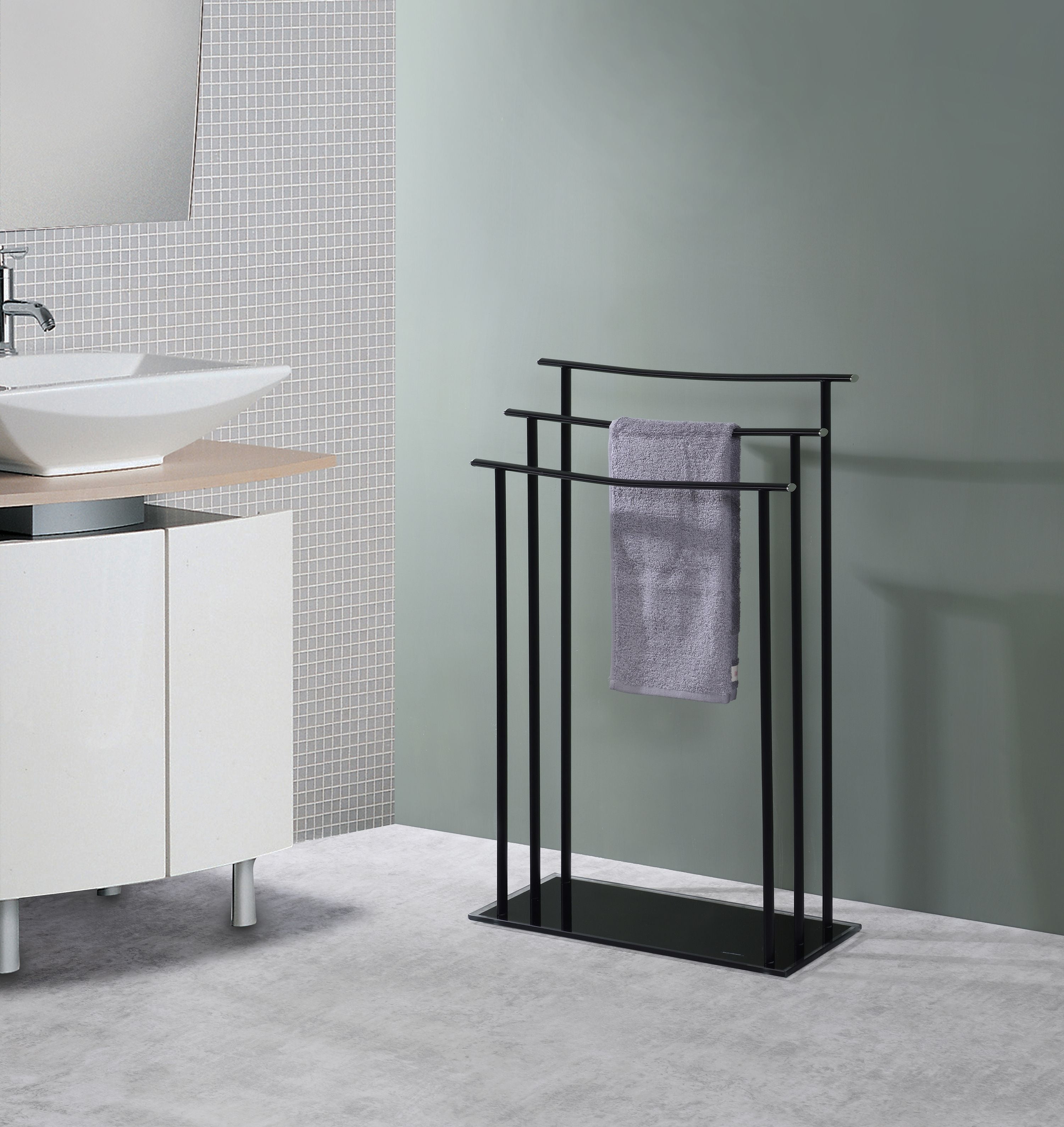 Kings Brand Metal Freestanding Bathroom Towel Rack Stand Black/Chrome 