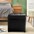 PU Leather Upholstery 16inch Cube Storage Box Ottoman with Hinge Top