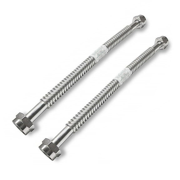 24" x 1" FIP Heavy Duty Durable Stainless Steel Corrugated Water Flex Connector with Extra Thick Washers for Water Heater and Water Softener (2 Pack)