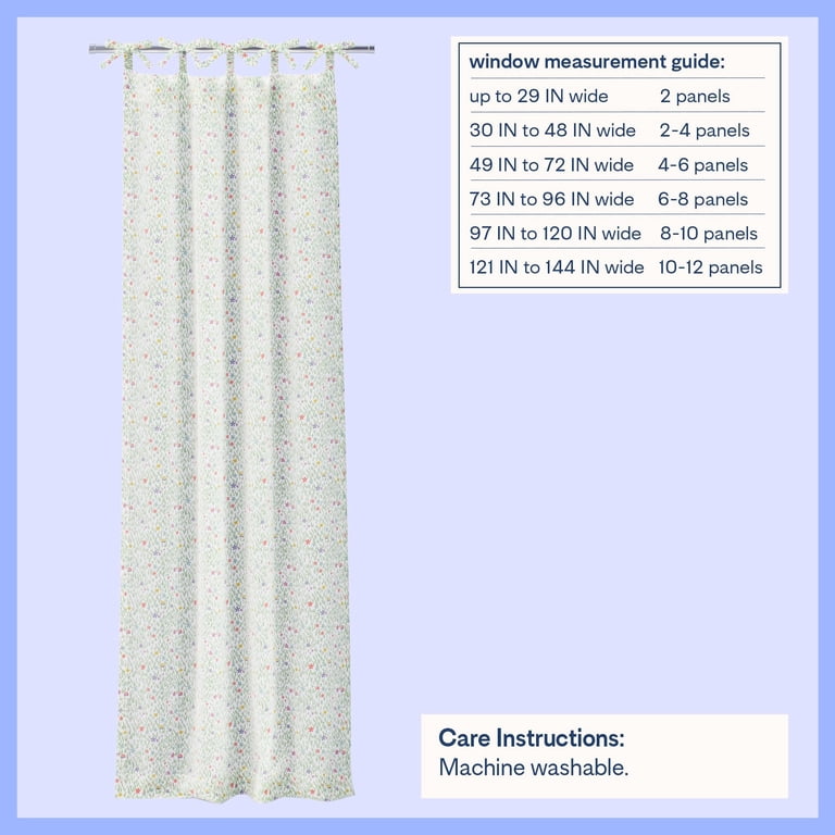 Mainstays Kids Meadow Print Light Filtering Tie Top Single Curtain