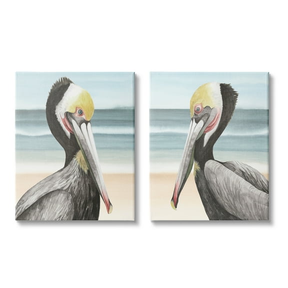 Stupell Industries Pelicans on Beach Animals & Insects Painting Gallery Wrapped Canvas Art Print Wall Art, 16 x 20, Set of 2