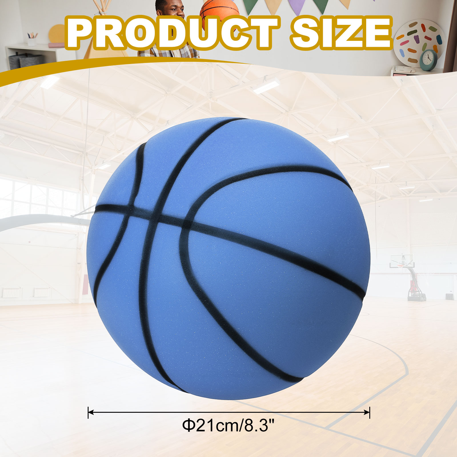 Uxcell Silent Basketball 8.3" No Noise High-Density Foam Dribbling Indoor Basketball with Net Bag forIndoor Sport Blue
