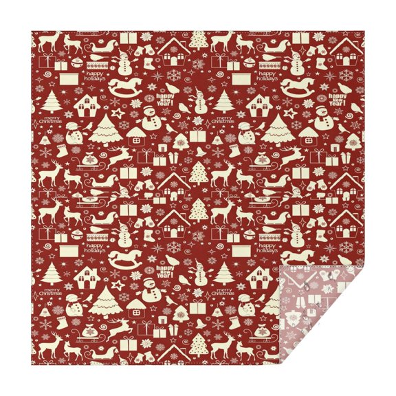 Red Christmas Icon Pattern Square Tablecloth,Waterproof Square Table Cover,Wipeable Spillproof Washable Table Cover for Home Kitchen Party Decor 42"X42"(107x107cm)