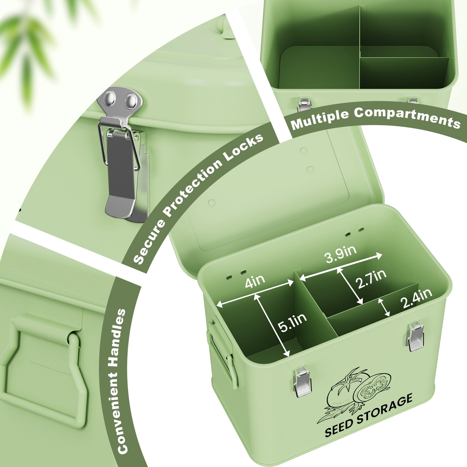 Seed Storage Box, Metal Seed Container, Seed Storage Container (Green)
