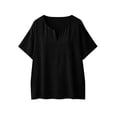 thumbnail image 5 of Summer Linen Tops for Women Oversized V Neck Cotton Linen Short Sleeve T Shirts Casual Solid Lightweight Breathable Comfy Tee Shirt, 5 of 6