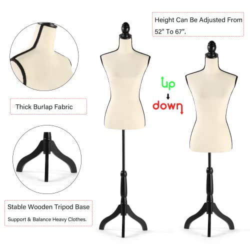 Hombour Female Mannequin Body Sewing Mannequin Torso Dress Form Adjustable Mannequin with Stand for Sewing Dressmaker Jewelry Display Beige