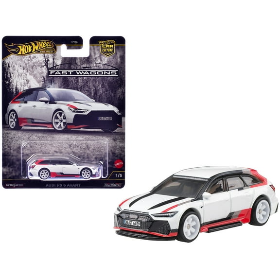Audi RS 6 Avant White with Stripes "Fast Wagons" Series Diecast Model Car by Hot Wheels