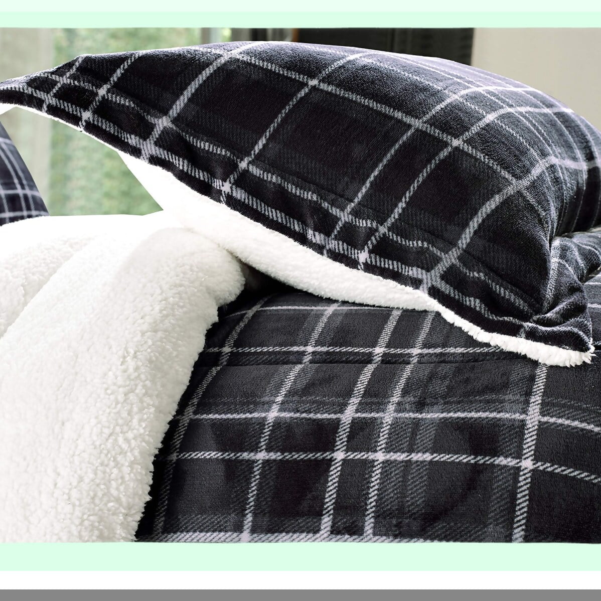 SherpaLux Plaid Comforter Set Full Queen Grey Heavy Weight Down Alternative Reversible Micro Suede Cozy Bedding Walmart