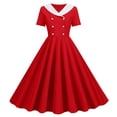 thumbnail image 1 of B91xZ Robe d'Invité de Mariage Été Manches Courtes Col Rond Décontractée Ample Plissée à Volants Midi avec Poches, Rouge m, 1 of 4