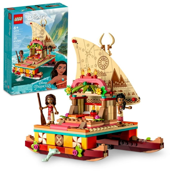 LEGO Disney Princess Moana's Wayfinding Boat 43210 Building Set - Moana and Sina Mini-Dolls, Dolphin Figure, Fun Movie Inspired Creative Toy for Boys, Girls, and Kids Ages 6+