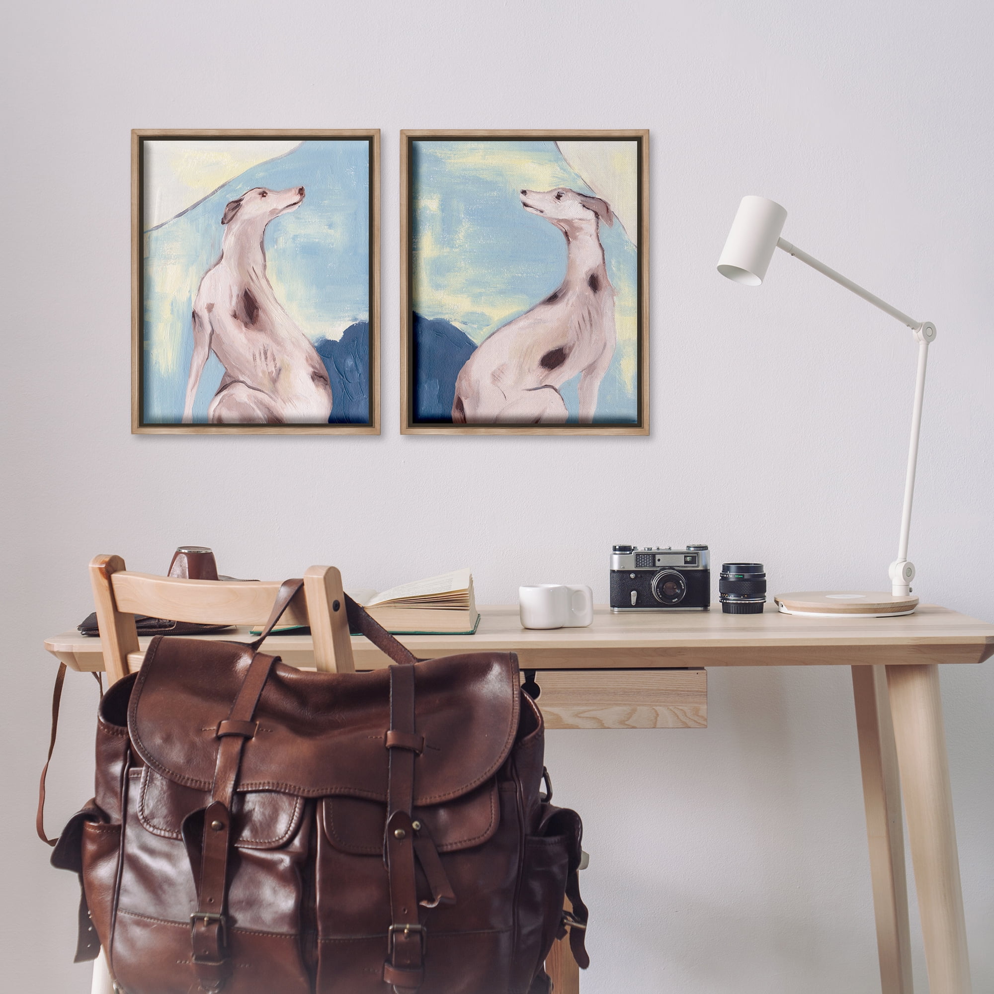 Stupell Industries Spotted Greyhound Dogs Animals Painting Brown Floater Framed Canvas Art Print Wall Art, 17 x 21, Set of 2