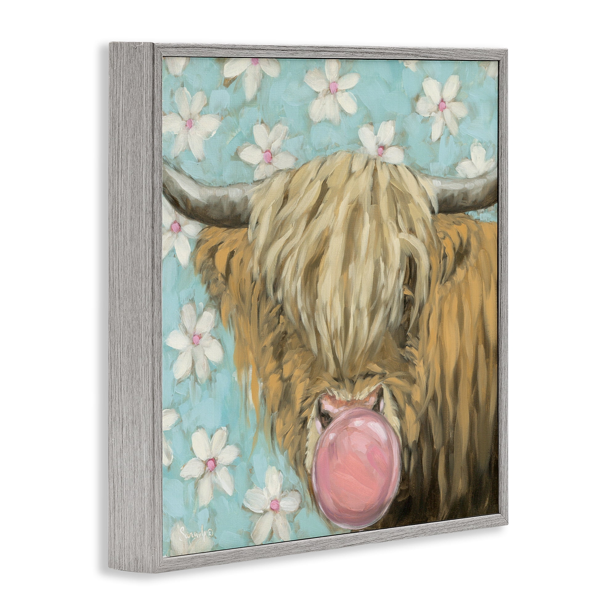 Stupell Industries Bubblegum Sweetie Cattle Gray Framed Giclee Art, design by Sara G. Designs