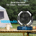 thumbnail image 4 of 16000mAh Rechargeable Camping Misting Fan, 250ml Water Tank Portable Battery Powered Fan, Standing/Hanging With Hook, 4 Speed, Remote Control, Timer, 4 LED Brightness, Black, 4 of 11