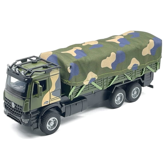 Military Transport Truck Toy Army Vehicle Armored Cargo Truck Off-Road Pull Back Metal Diecast Toy Vehicle, Light Sound Doors Open, Removable Canvas Tarp, Toys for Boys Kids Gifts Men Collection