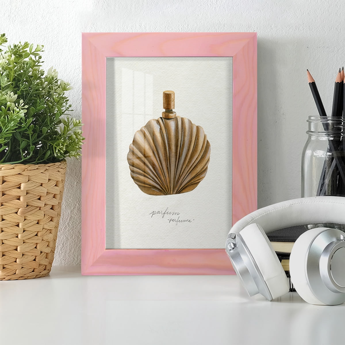 Gilded Toiletries II - Framed Print w/glass - Sunset Pink