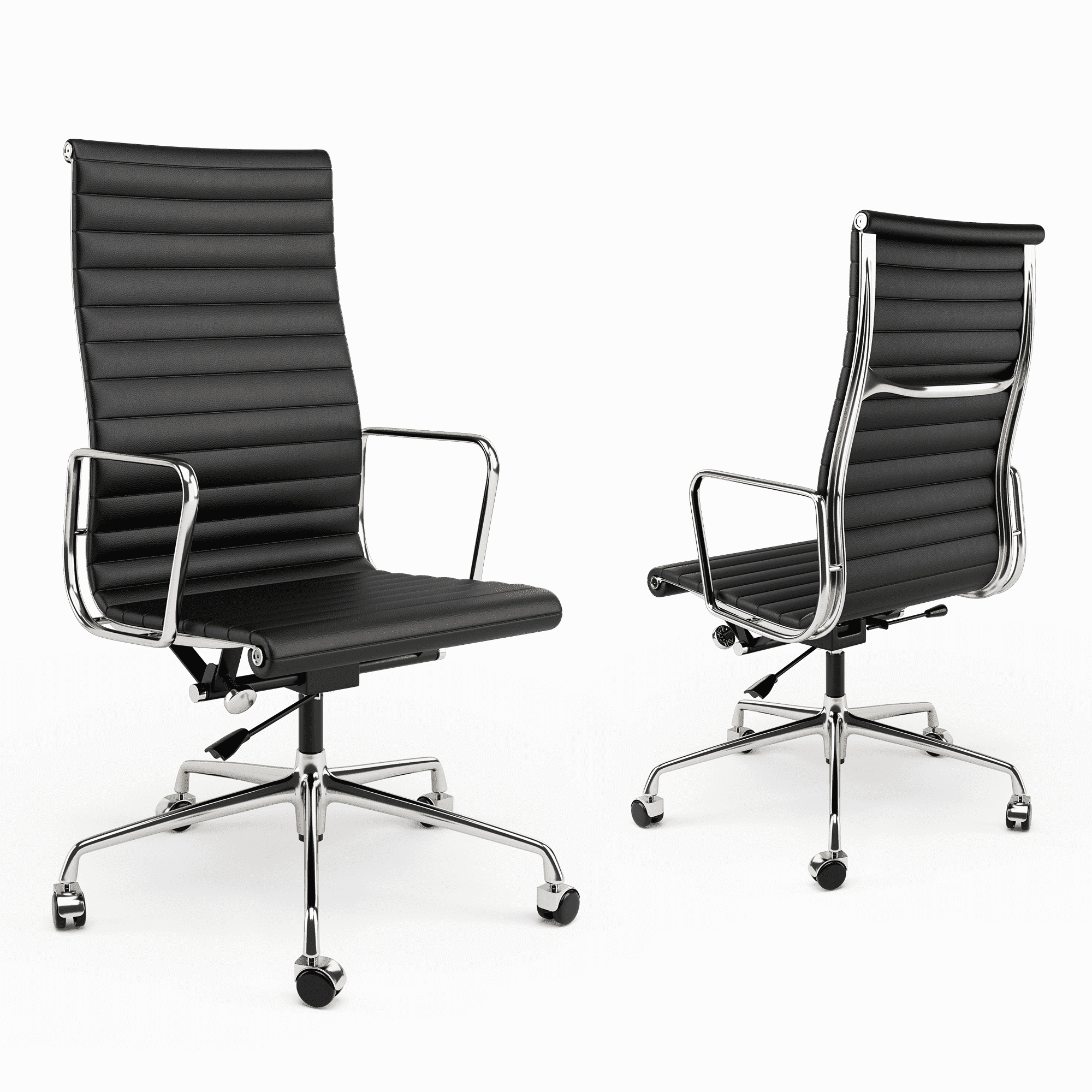 Ribbed Genuine Leather Office Chair, Hight Back, Adjustable Ergonomic Computer Chair Black 1PC