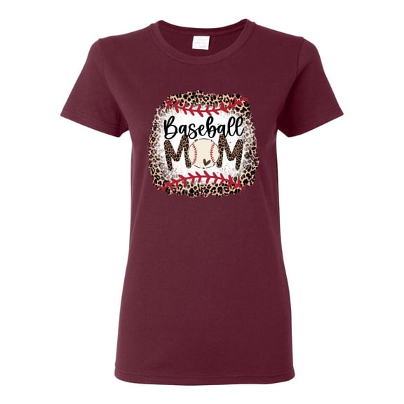 Baseball Mom Jaguar Print Sports Womens Graphic T-Shirt, Maroon, 3X-Large