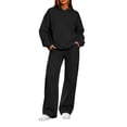thumbnail image 3 of Xaqiouau Women's Hoodie and Wide Leg Pants Set Loose Fit Drop Shoulder Pullover Top Drawstring Sweatshirt Casual Two Piece Tracksuit Lounge Wear with Pockets Black XXL, 3 of 9
