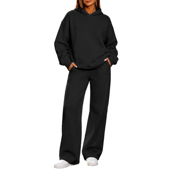 Lmueinov Plus Size Two Piece Sets for Women Hoodies Wide Leg Pants Outdoor Workout Lounge Set Solid Soft Fleece Long Sleeves Sweatshirts with Pockets